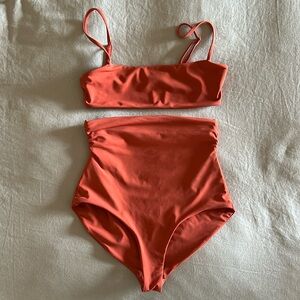 Mara Hoffman Red Bandeau High-Waisted Bikini